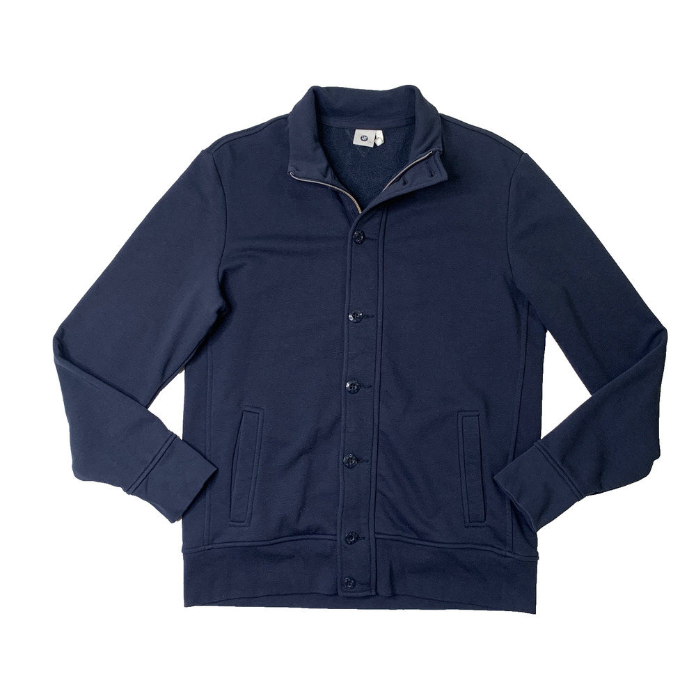 BMW Sweater Mens L Large Blue Thick Cotton Fleece Button Up Long Sleeve Cardigan
